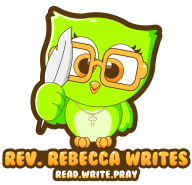Logo is a small green owl that says Rev. Rebecca Writes