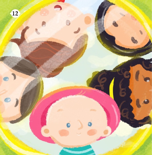 A colorful illustration from the book shows smiling children 
