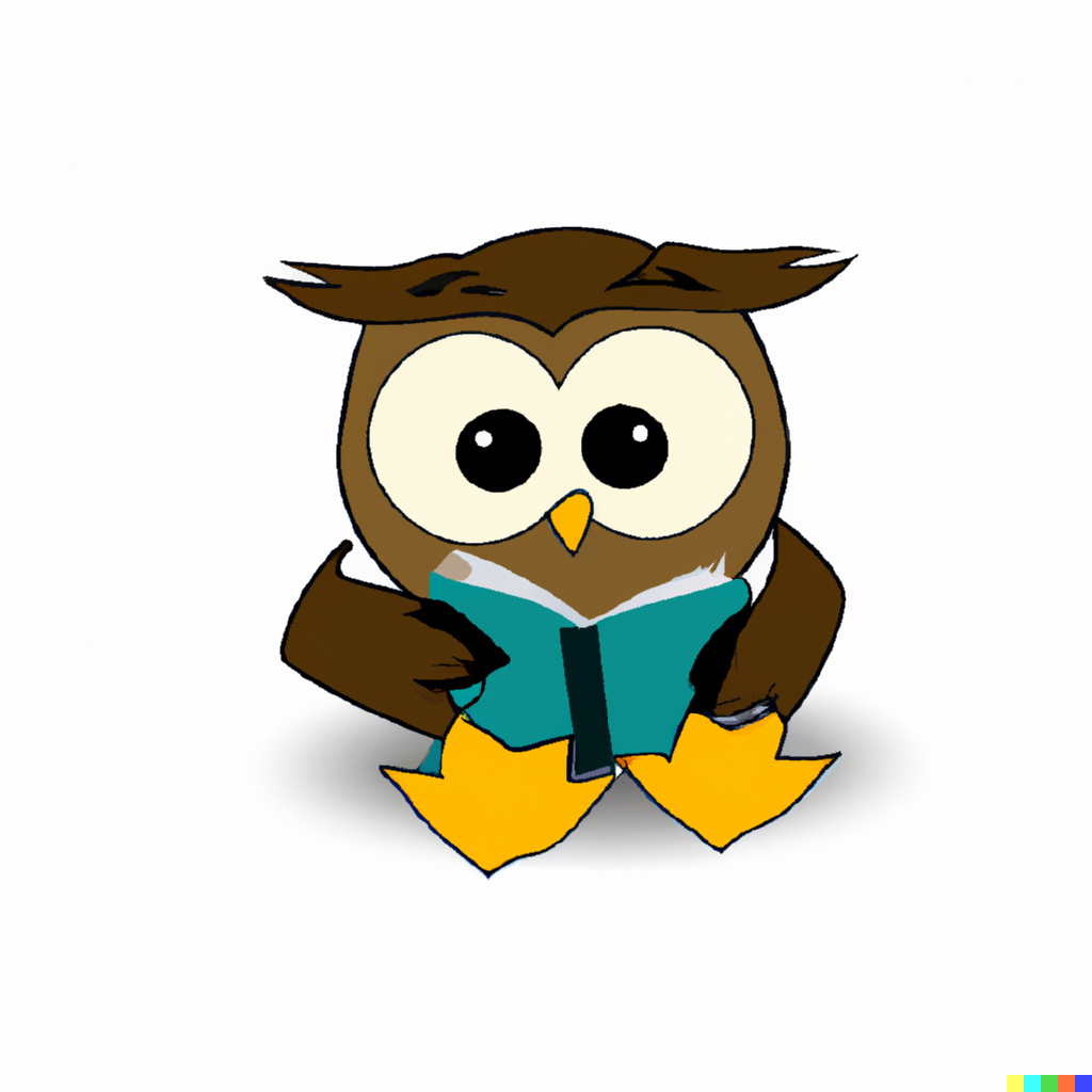 A cartoon owl reading a book 